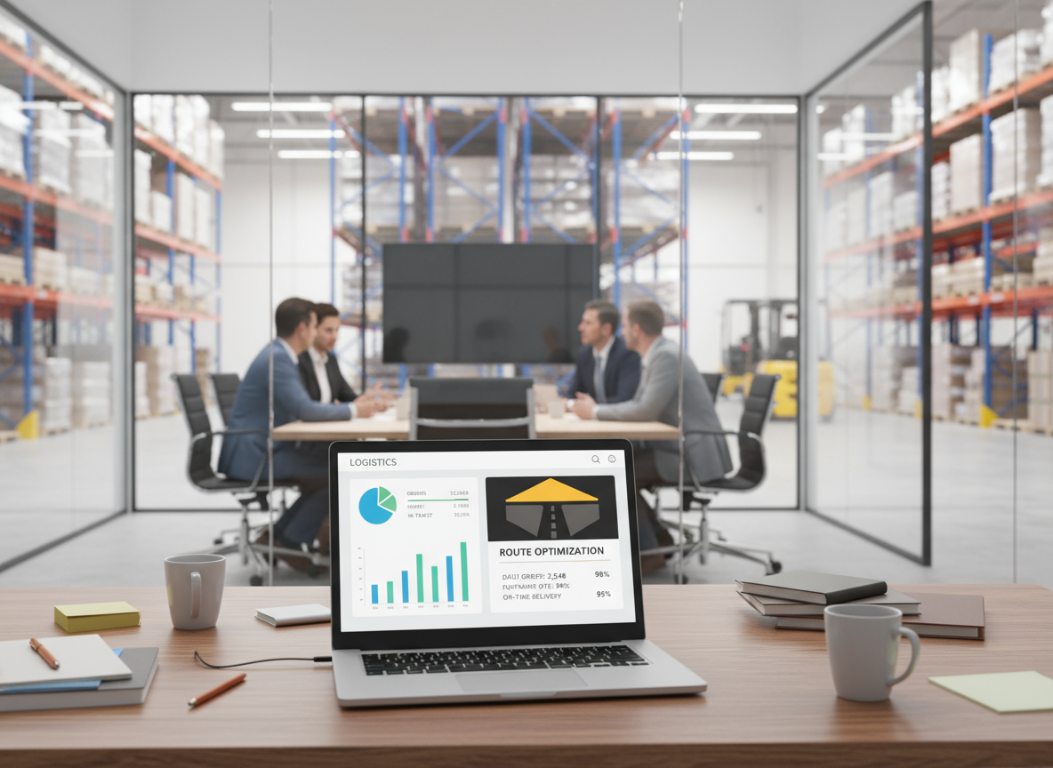 Réunion sur la logistique dans une salle de conférence.